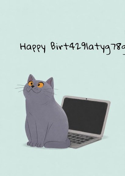Cute Funny Birthday Card for Friend | British Shorthair Cat & Laptop created by 3Dcole