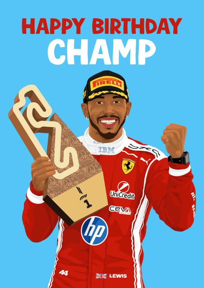 Fun Birthday Card - Formula 1 - Lewis Hamilton - Champ created by Pink Peach Cards