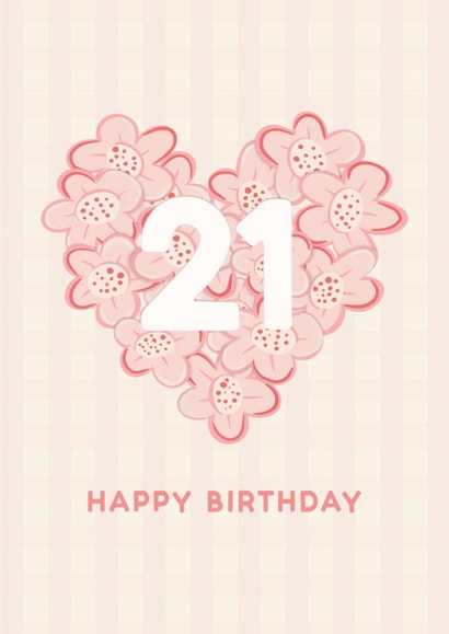 Cute 21st Birthday Card For Her – Pink Floral Heart Twenty First Card created by Lyndsay Moon