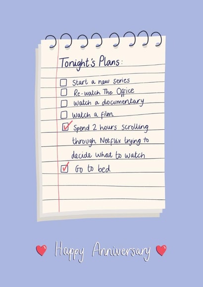 Funny Anniversary Card for Partner - Netflix Checklist created by Kathryn Whybrow