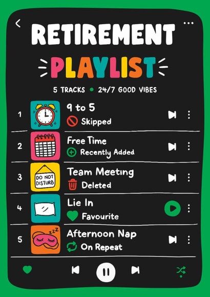 Funny Retirement Card - Music Playlist created by TeePee Creations