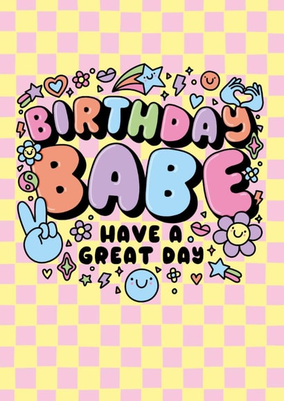 Cute Birthday Card - Birthday Babe - Funky Dopamine created by Katie Ruby Illustration