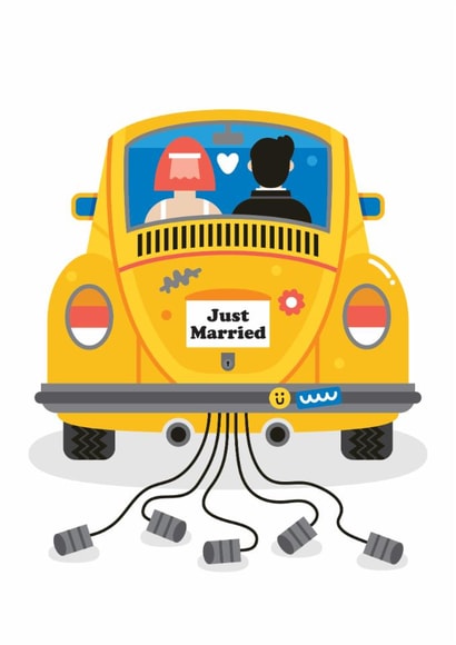 Cute Wedding Card - Yellow Wedding Car - Just Married created by Studio Boketto