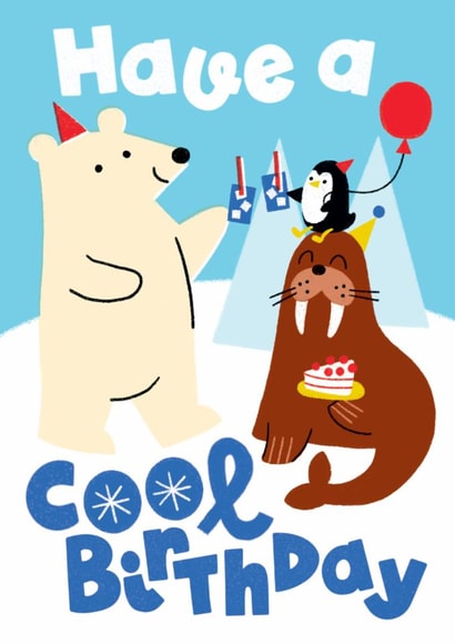 Cute Birthday Card - Have A Cool Birthday - Polar Bear, Walrus & Penguin created by Studio Boketto