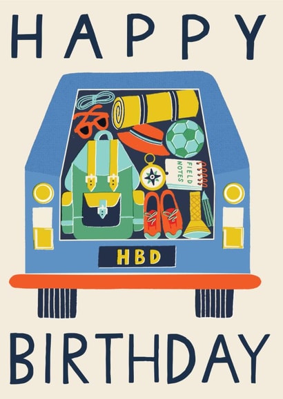 Classic Birthday Card - Road Trip - Packed Boot created by Laura Darrington Design Ltd.