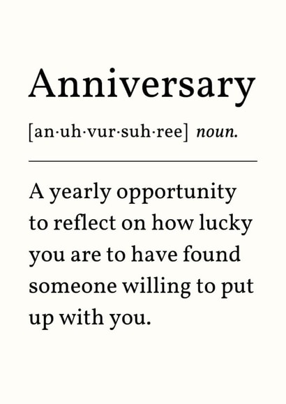 Funny Anniversary Card - Reflect On How Lucky You Are - Dictionary Definiton created by Sundiva Designs
