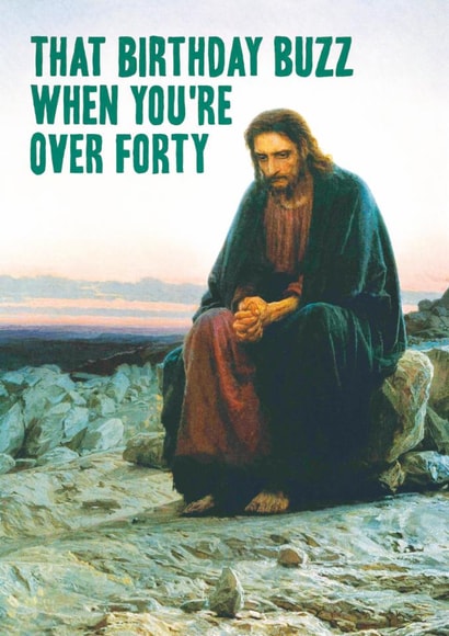 Funny Birthday Card - The Over Forty Buzz - Midlife Stare created by Bewilderbeest