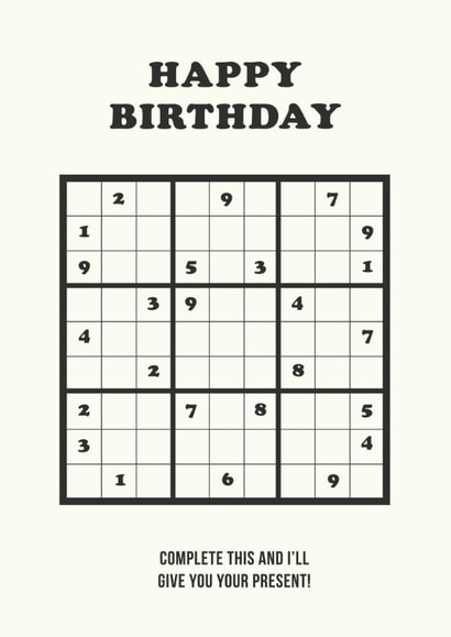 Funny Birthday Card - Unsolvable Sudoku Puzzle created by Ohh Deer