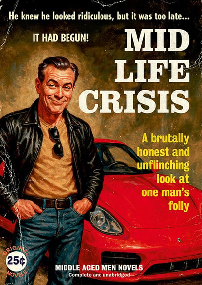Funny Birthday Card - Mid Life Crisis - Middle Aged Men Novels created by Dean Morris Cards