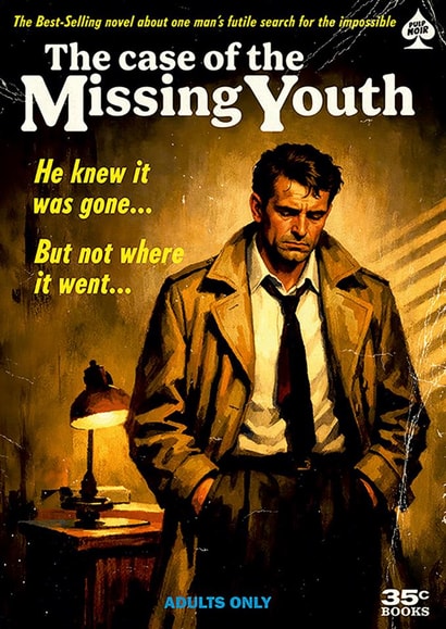 Funny Birthday Card - The Case Of Missing Youth - Retro Novel created by Dean Morris Cards