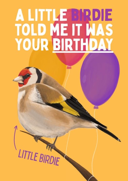 Fun Little Birdie Card - Bird Birthday Card - Goldfinch created by Sian Moore Illustration