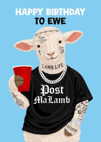 Funny Birthday Card - Post Malone - Post MaLamb created by Pink Peach Cards