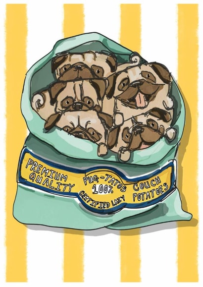 Cute Just Because Card - Pugs - Pug-Tatos created by Dotts Yard