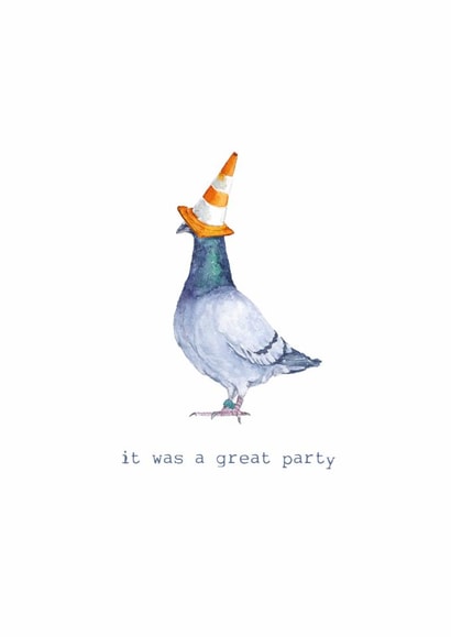 Funny Birthday Card - Party Pigeon - Traffic Cone created by Little Red Boots