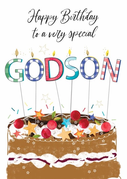 Traditional Birthday Card - For Godson - Cake created by Katie Phythian Design