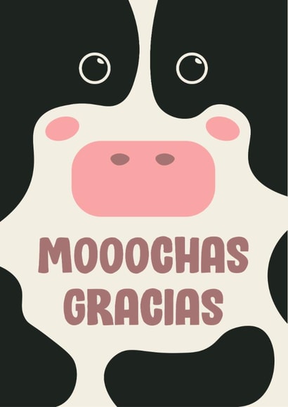 Cute Thank You Card - Cow - Moo-chas Gracias created by Katie Delia