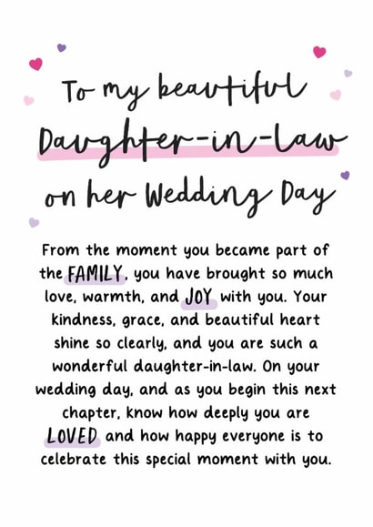 Heartfelt Wedding Card - To My Beautiful Daughter-In-Law created by Kreate Paper Co.