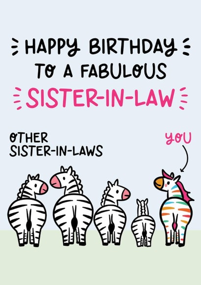 Cute Birthday Card - For Sister-In-Law - Zebras created by Lyndsay Moon