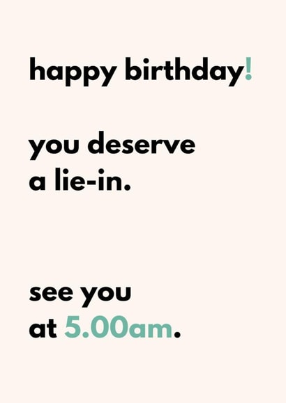 Funny Birthday Card - For Parents - 5am Lie In created by Twin Truths