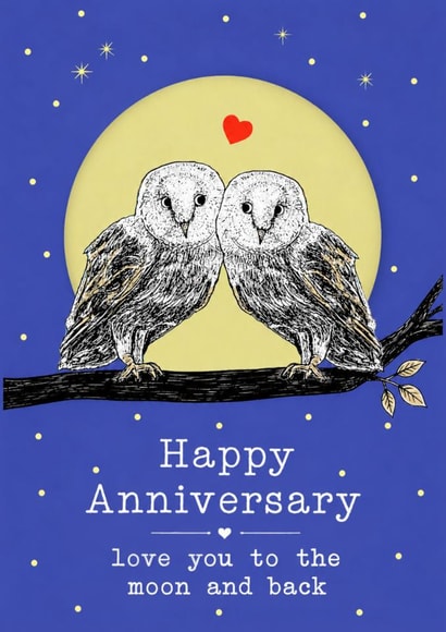 Cute Anniversary Card - Owls - Moon And Back created by Beth Higgins Art