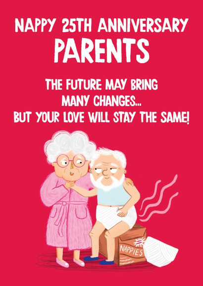 Funny Anniversary Card - For Parents - 25th - Nappies created by Hannah Jayne Lewin