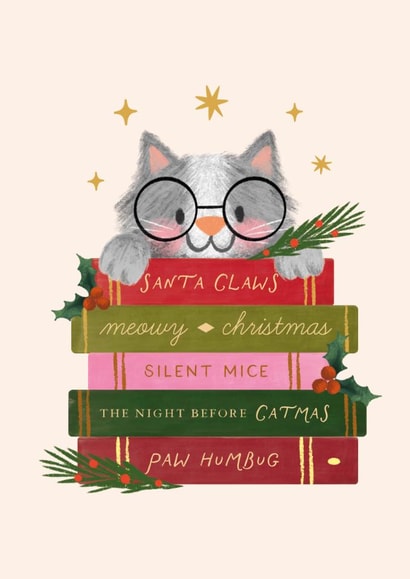 Cute Christmas Card - Cat - Stack Of Books created by Studio Mads