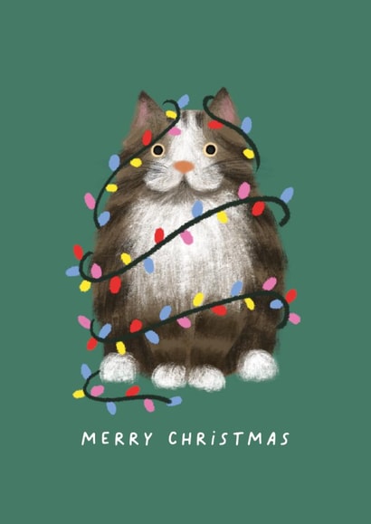 Cute Christmas Card - Cat With Christmas Lights created by Studio Mads