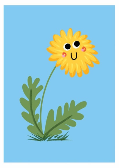 Dot Rogers Ting flower Plain card retro cute kawaii kids colourful dandelion created by dorothea rogers