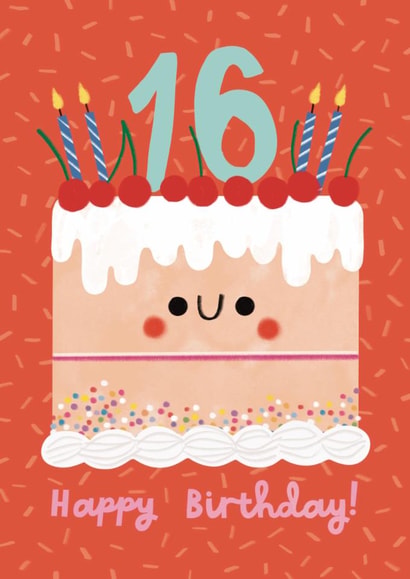 Cute 16th Birthday Card - Cake - Candles created by Alice Mole Illustration