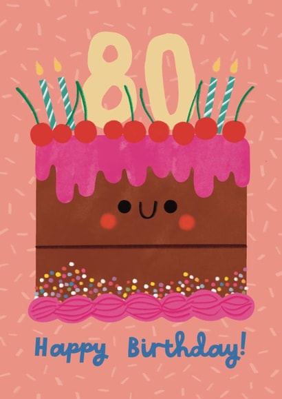 Cute 80th Birthday Card - Cake - Candles created by Alice Mole Illustration