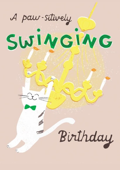 Swinging Birthday naughty cat birthday card created by Francesca Iannaccone