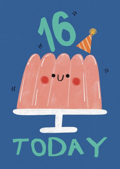 Cute 16th Birthday Card - Jelly - Party Hat created by Alice Mole Illustration