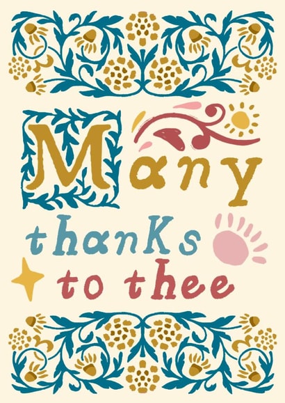 Pretty Thank You Card - Medieval Script - Many Thanks ToThee created by URGHH Card Co.