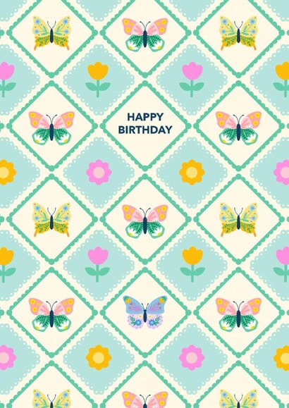 Cute Happy Birthday Card for friends and loved ones - Butterfly - Floral created by Jessica Rachel Sharp