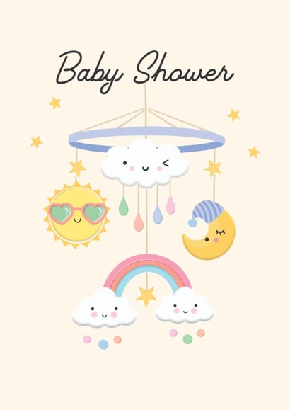 Cute Baby Shower Card - Rainbow - Baby Mobile created by Rosanna Rossi