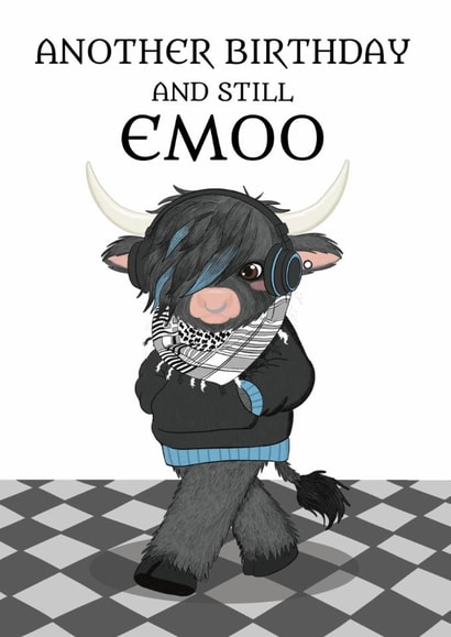 Funny Emo Birthday Card β Emo Cow Pun β Another Birthday, Still Emo created by @Cupsie's Creations