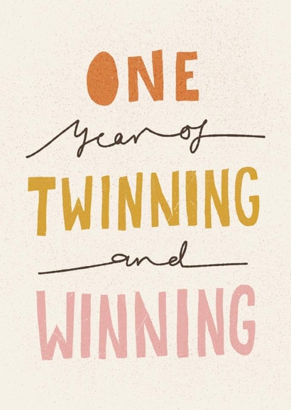 Funny First Birthday Card for Twin Boys Twin Girls - Twinning And Winning created by Nicola Scott
