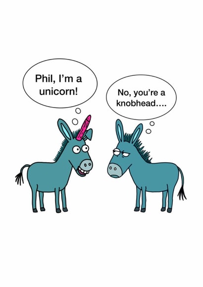 Funny Birthday Card - Unicorn - Knobhead created by Fat Cat Cards