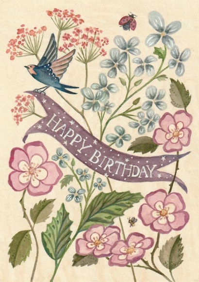 Have a magical happy birthday with beautiful painted flowers and a starry banner created by Zoe Pearl