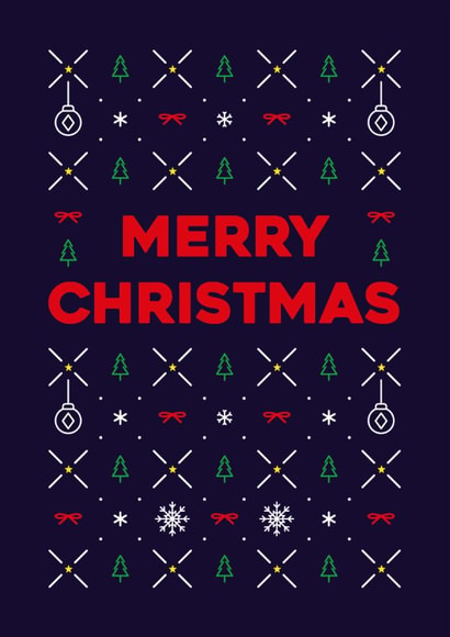 English, Merry Christmas, classic, cute Christmas pattern card for anyone. created by Pens & Pixels