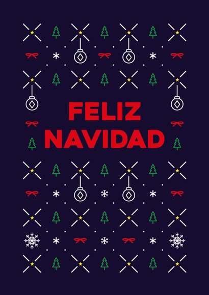 Spanish, Feliz Navidad, classic, cute Christmas pattern card for anyone. created by Pens & Pixels
