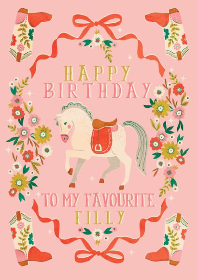 Cute Retro Floral Cowgirl Horse Birthday Card for Girl Daughter or Friend created by THE PRINTED SQUARE STUDIO