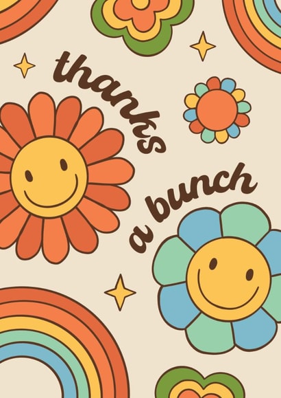 Retro Thank You Card - Thanks A Bunch - Flowers created by Bev O'Connor || @oconnordesign