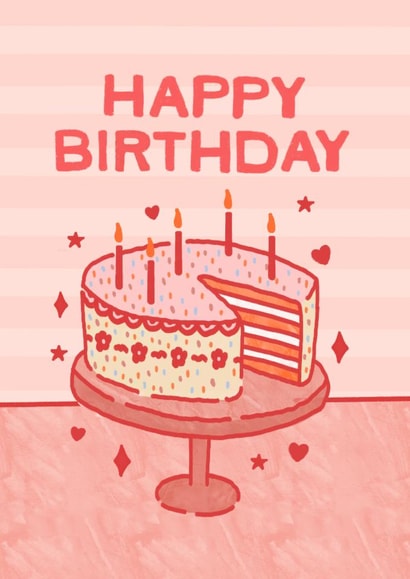 Happy Birthday Card | Pink Illustrated Cake | Cute Birthday Card for Her created by Sunny Ray Design