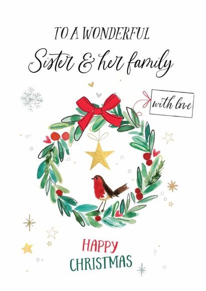 Classic Christmas Card - For Sister & Her Family - Wreath created by Katie Phythian Design