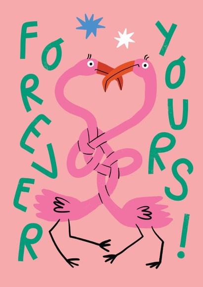 Cute Anniversary Card - Flamingos - Forever Yours created by Au Contraire
