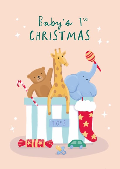 Cute Christmas Card - Baby's 1st Christmas - Toys created by Painted Parasol Studio