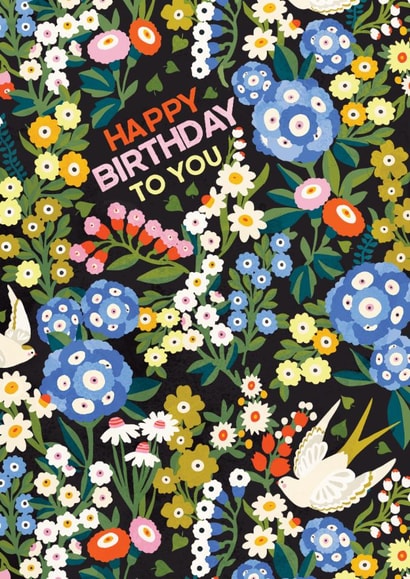 Pretty Birthday Card - Flowers - Birds created by THE PRINTED SQUARE STUDIO