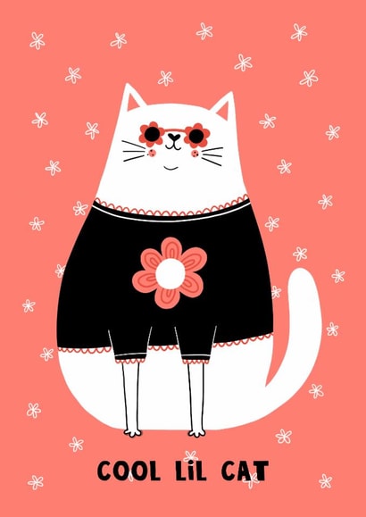 Cute Birthday Card - Cool Lil Cat - Flowers created by Lucy Maggie Designs