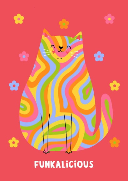 Cute Birthday Card - Retro - Funkalicious Cat created by Lucy Maggie Designs